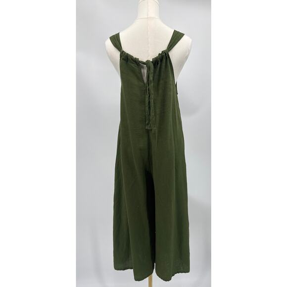 Haute Hippie Boho Linen Blend Cropped Wide Leg Overalls Jumpsuit Green Medium - Picture 3 of 8
